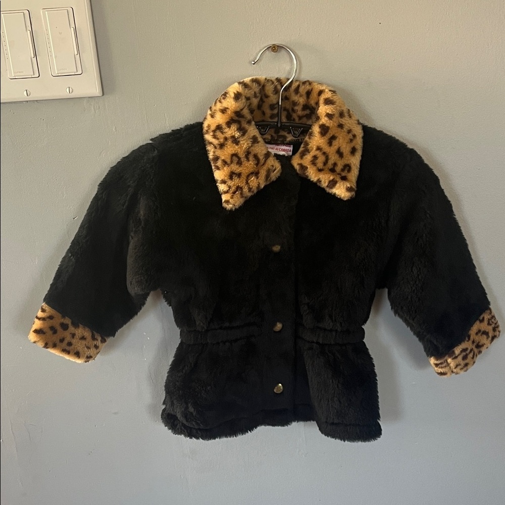 Milton Funwear Kids Faux Fur Jacket with Leopard Trim 18 Months